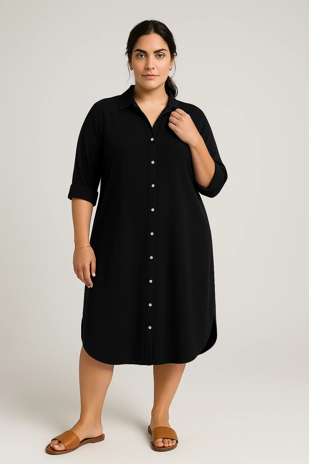 Button-Up Shirt Dress with Patch Pockets for Women