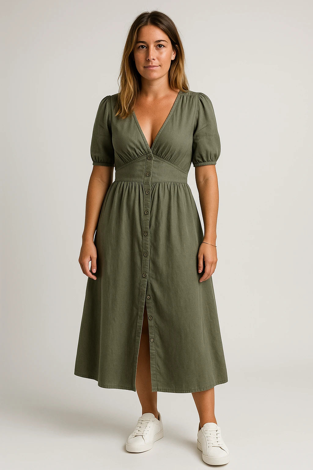 Womens Spring Dress with Flattering Fit and Elegant Button Details - Image 4