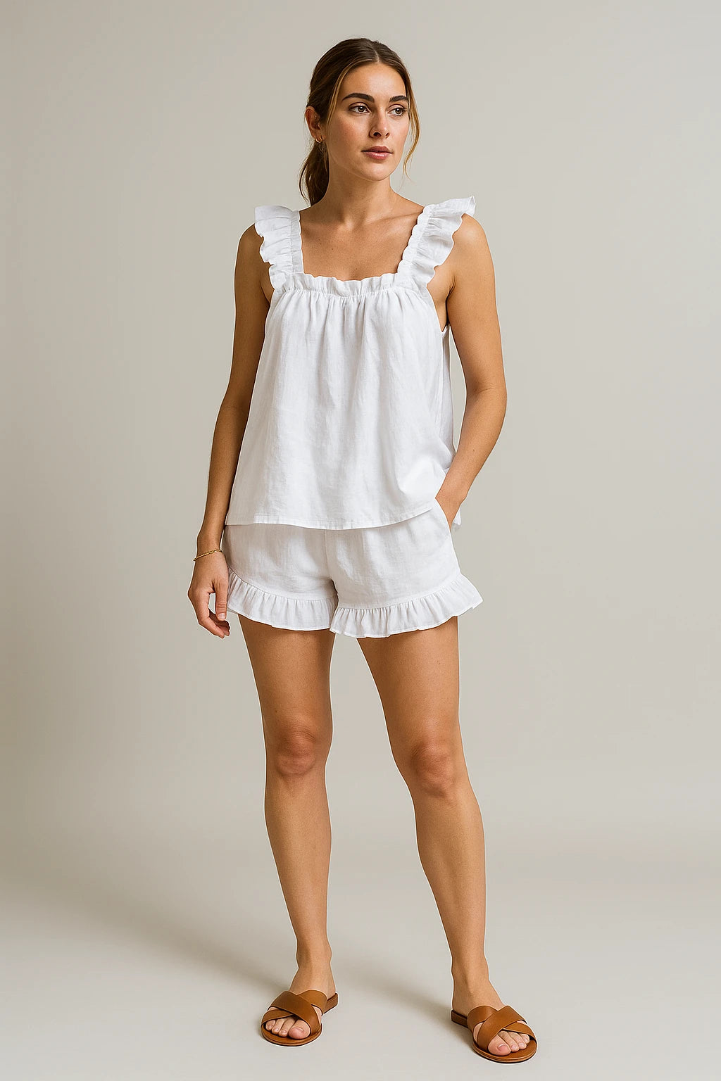 Ruffled Sleeveless Lounge Set for Women