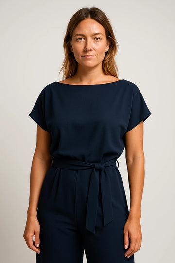 Women's Summer Jumpsuit with Flattering Waistband – Relaxed Fit and Short Sleeves - Image 1