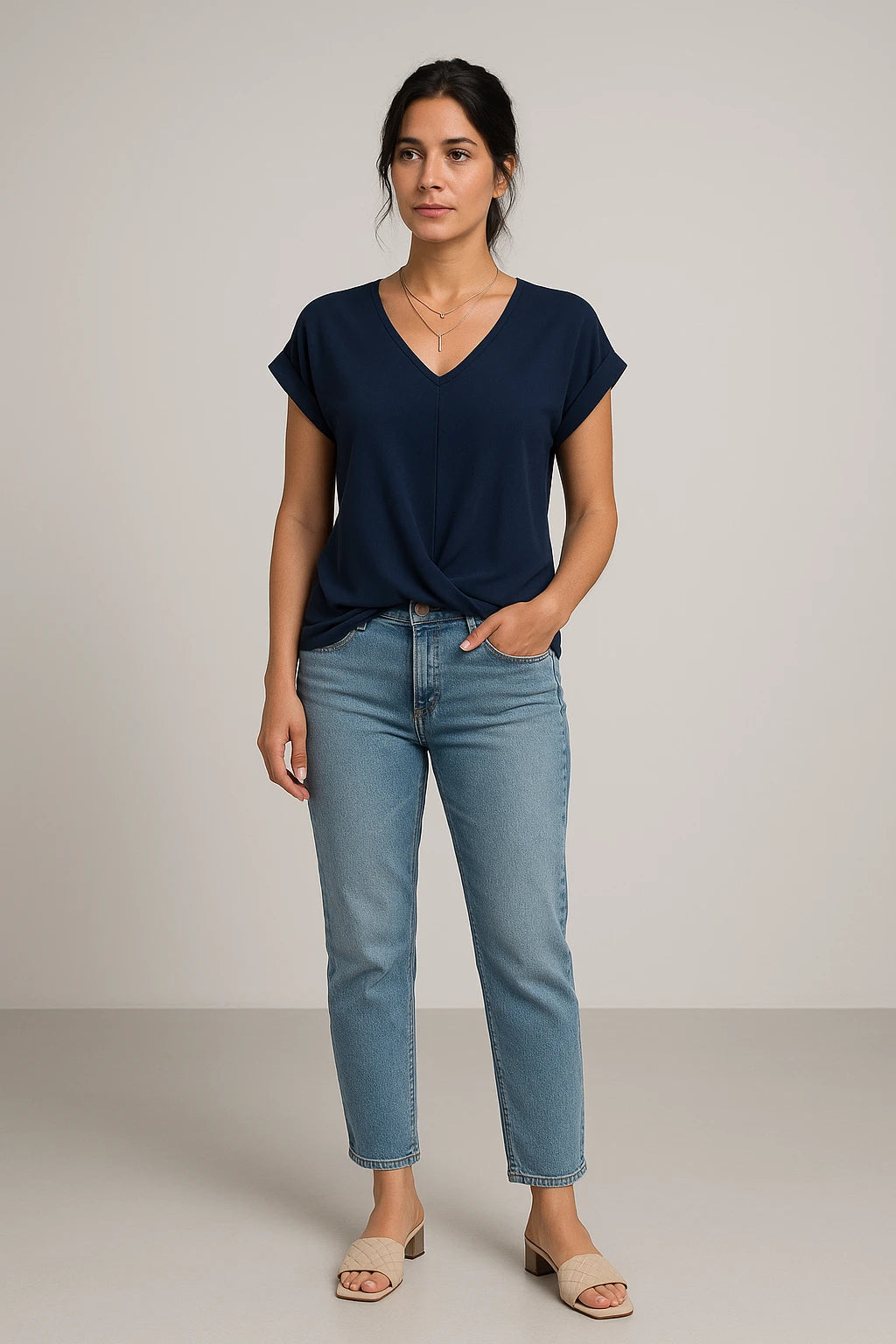Women's V-Neck Slim Fit Top – Flattering Stretch Fabric