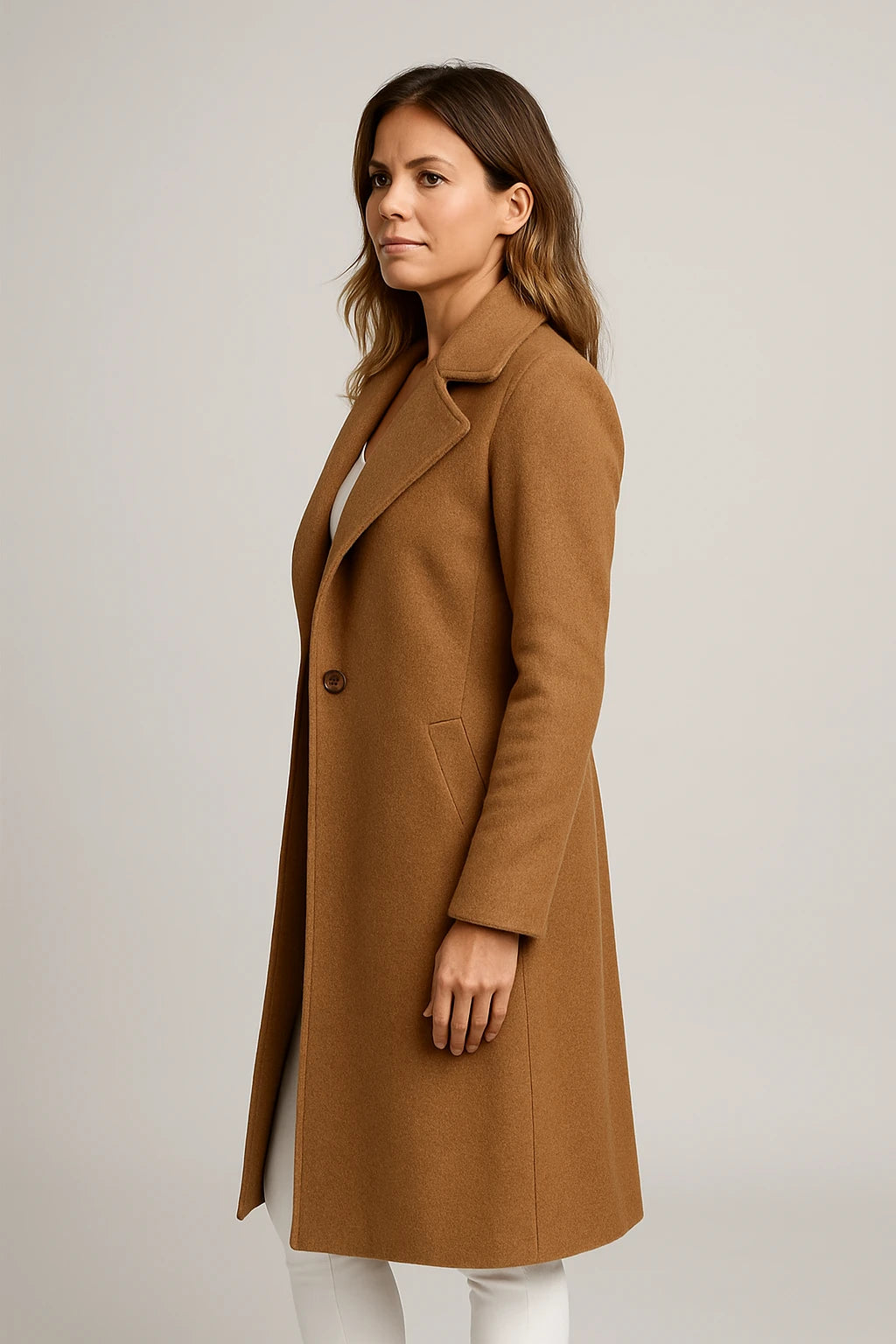 Women's Autumn Long Coat with Tailored Fit and Double-Breasted Closure - Image 2