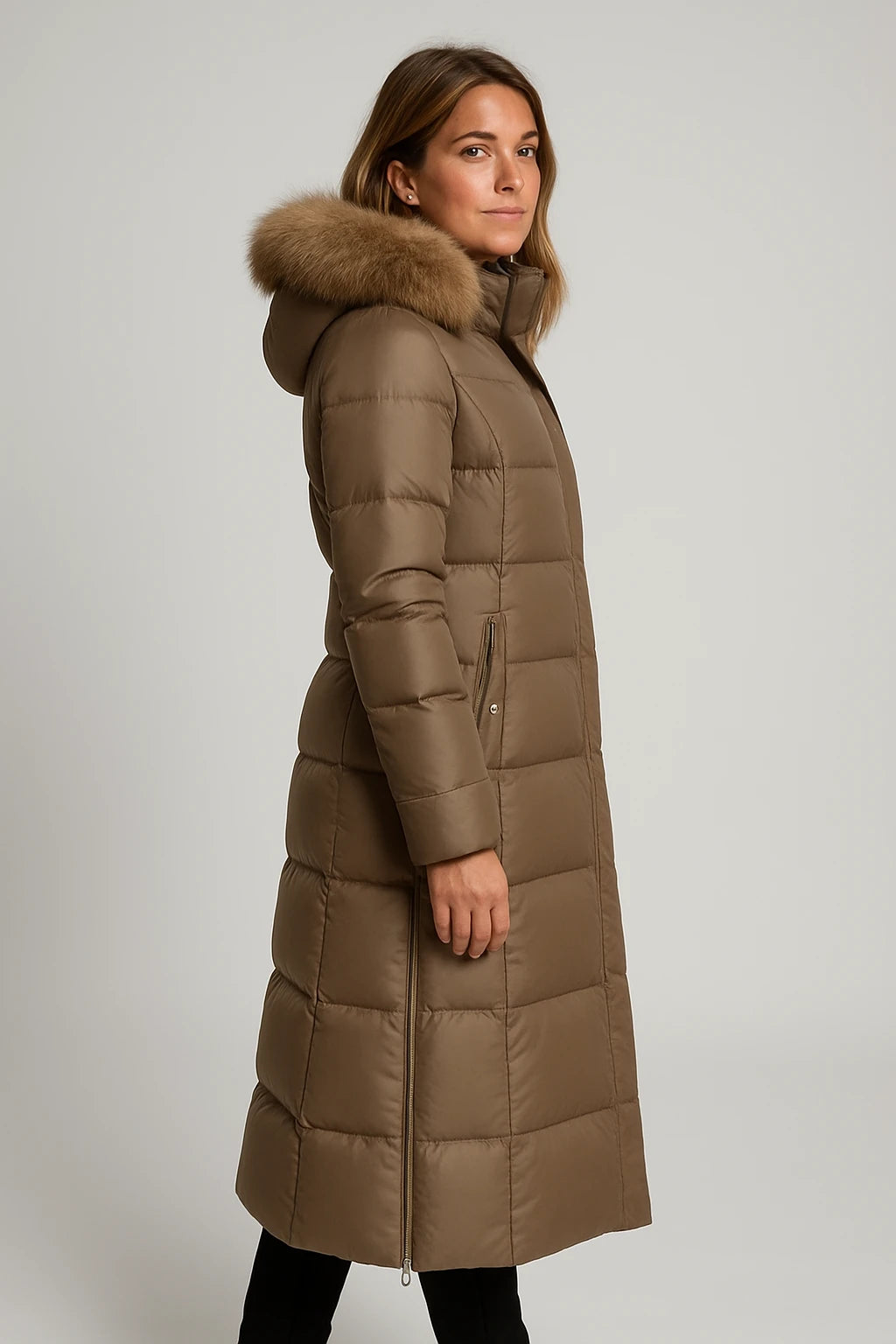 Womens Winter Long Puffer Coat with Tailored Fit and Luxury Fur Collar - Image 4