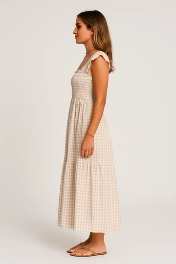 Womens Summer Long Dress with Regular Fit and Elegant Checkered Pattern - Image 1