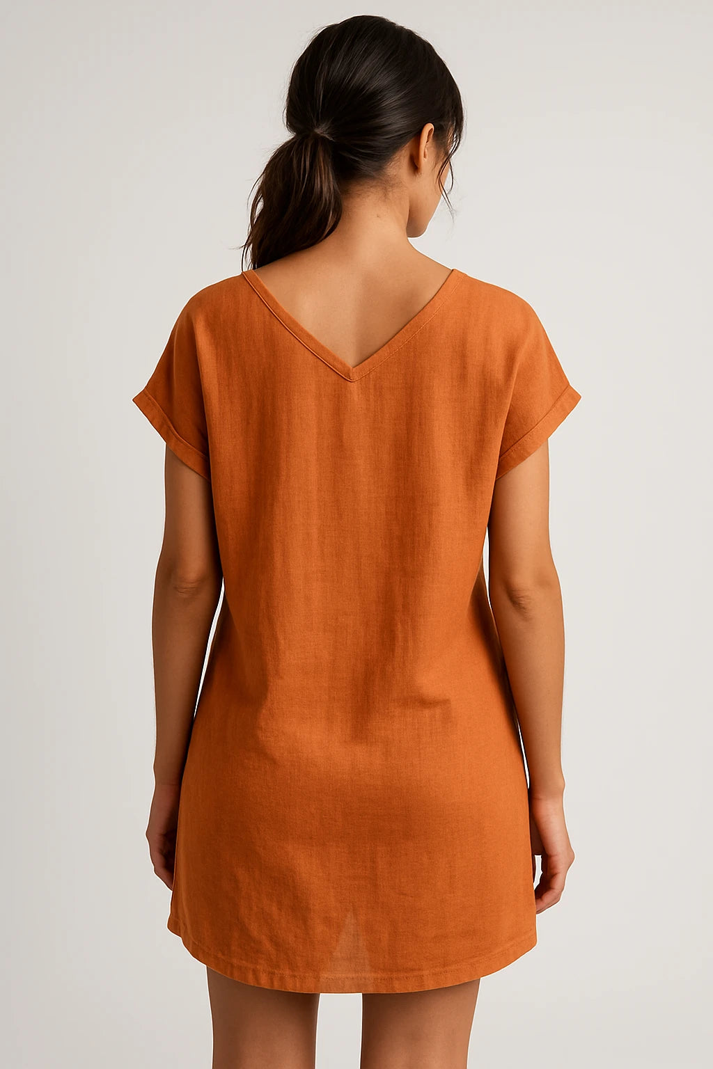 Short Sleeve V-Neck Linen Dress for Women