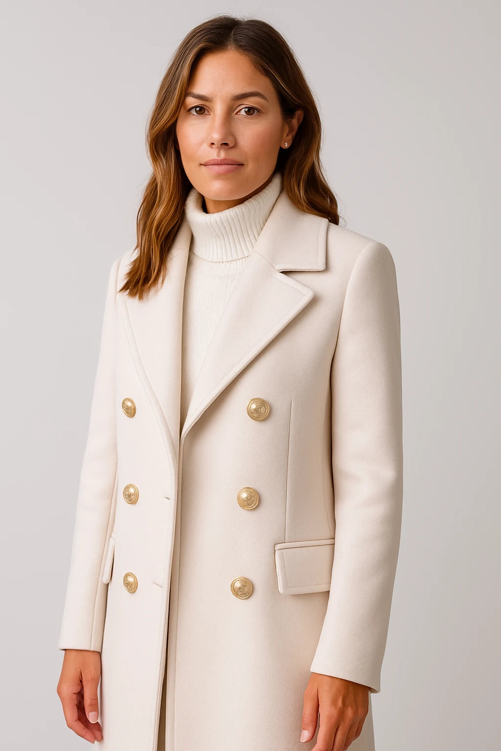 Women Winter Classic Double-Breasted Coat with Tailored Fit and Functional Side Pockets - Image 8