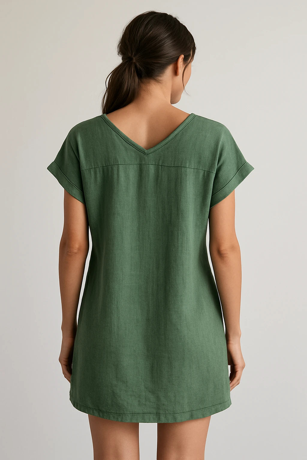 Short Sleeve V-Neck Linen Dress for Women