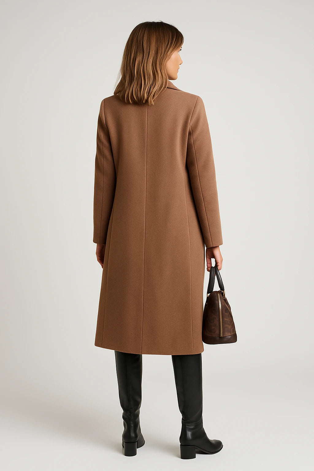 Womens Winter Longline Button Coat with Structured Fit and Notch Lapel - Image 3