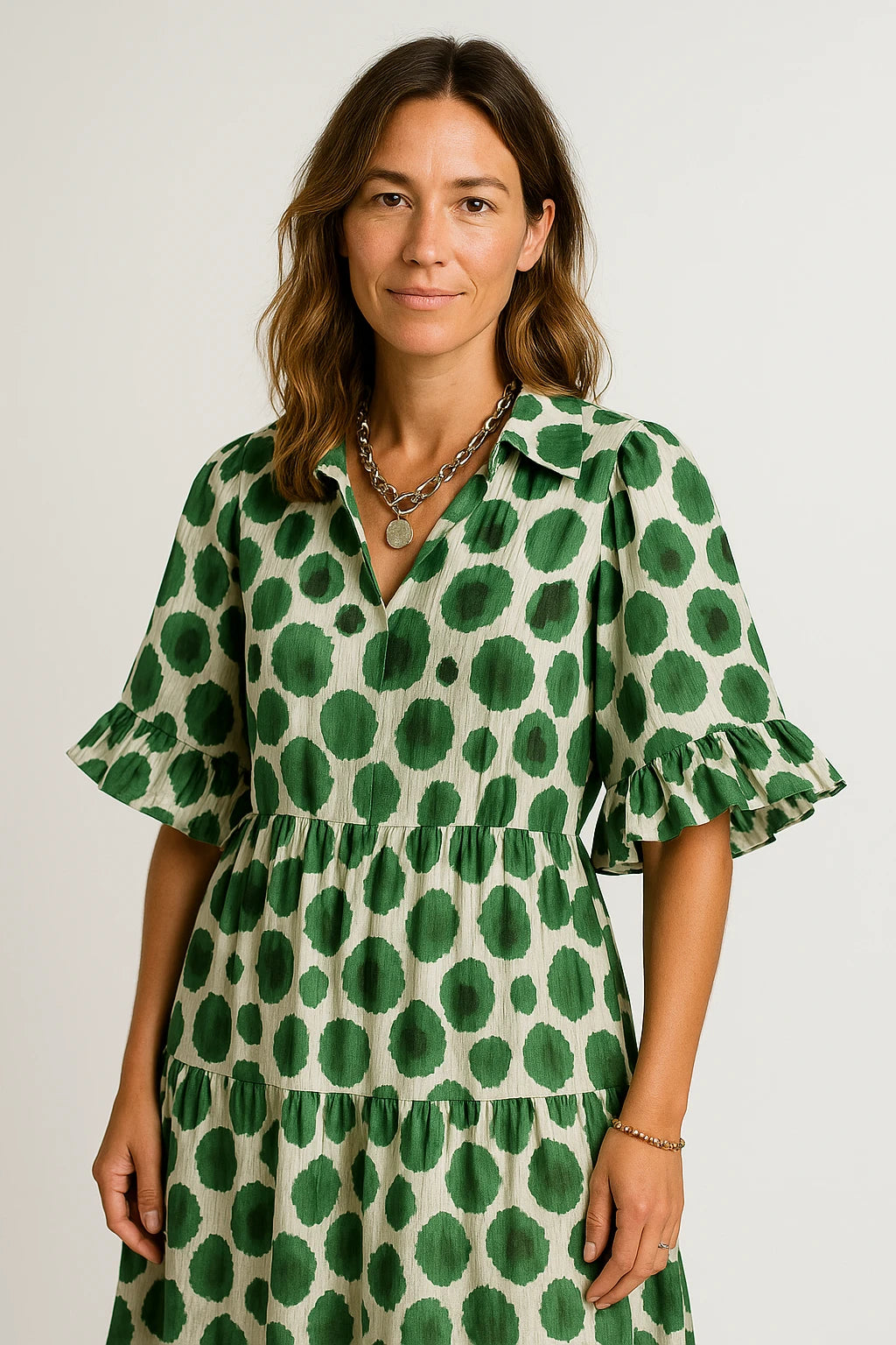 Women Day-to-Evening Blouse with Modern Fit – Abstract Pleated Design and Ruffled Sleeves - Image 1