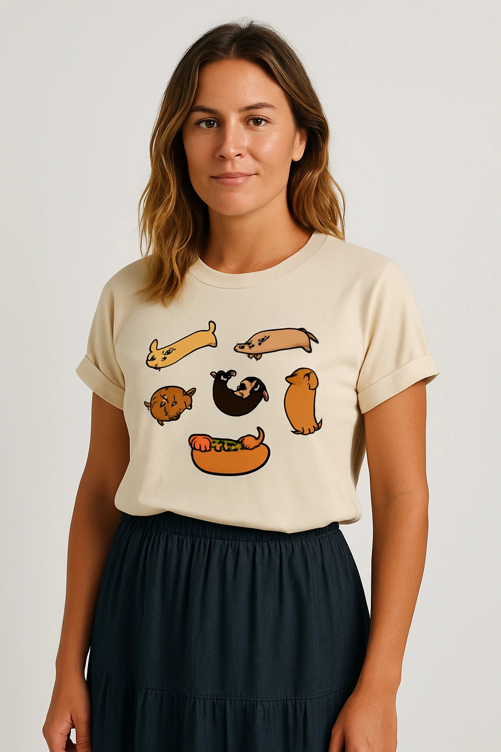 Women Casual Graphic T-Shirt for Dog Lovers – Relaxed Fit with Playful Dachshund Design - Image 14