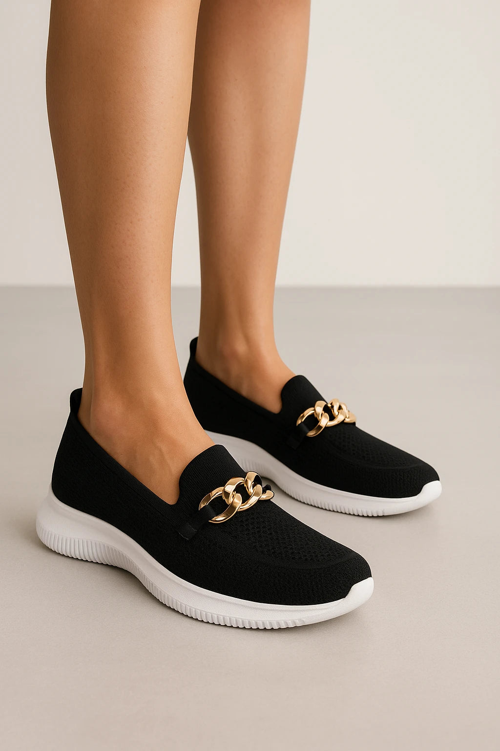 Womens All-Season Slip-Ons with Orthopedic Support and Elegant Golden Chain Detail - Image 6