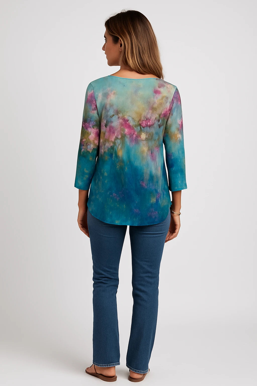 Womens Spring Long Sleeve Floral Tee with Relaxed Fit and Lightweight Comfort - Image 3