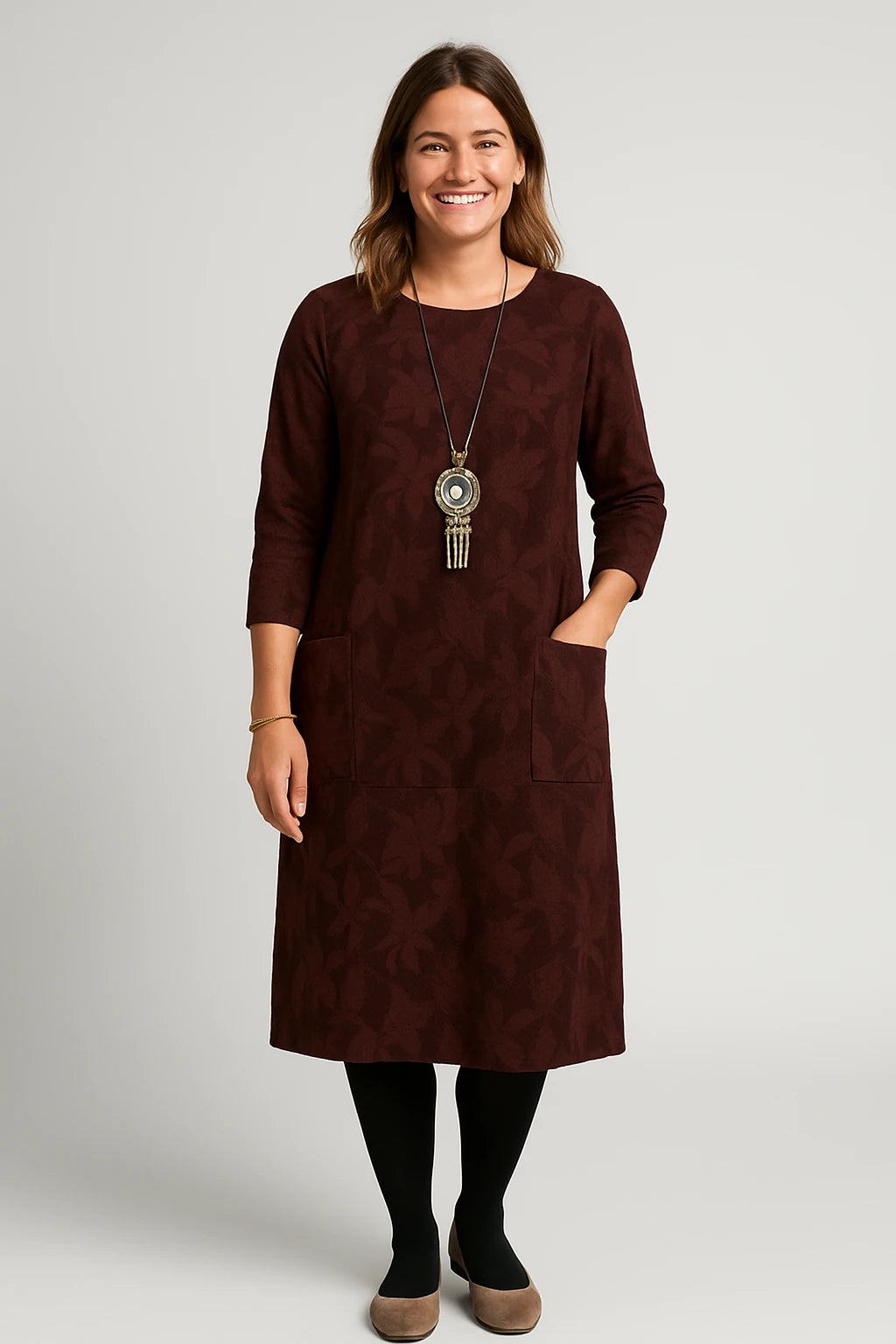 Womens Winter Dress with Elegant Fit and Functional Pockets for Versatile Style - Image 1