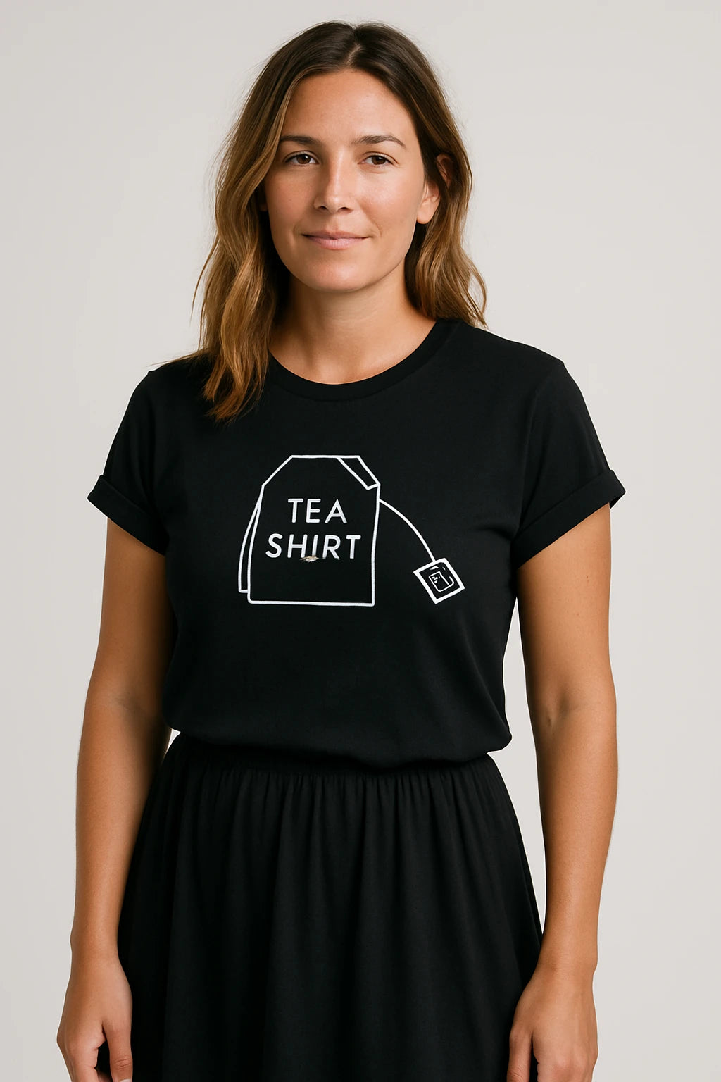 Women Casual T-Shirt with Relaxed Fit – Playful Tea Graphic Design for Everyday Wear - Image 1