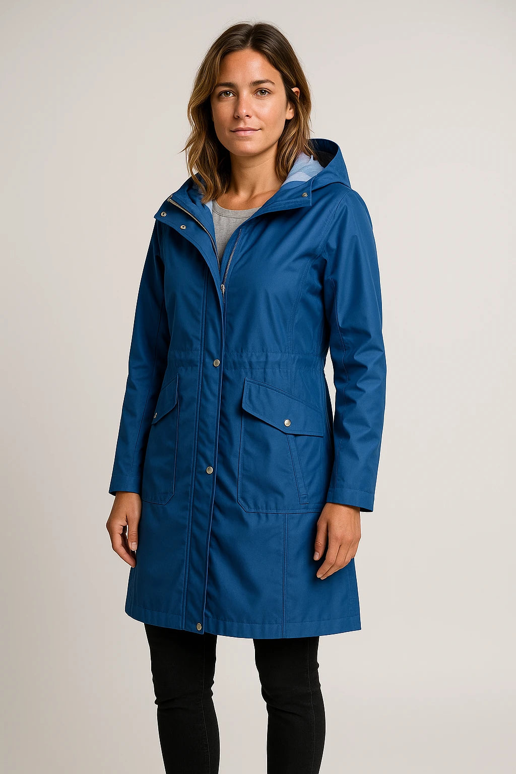 Women Autumn Utility Hooded Coat with Adjustable Drawstring Waist and Detachable Hood - Image 4