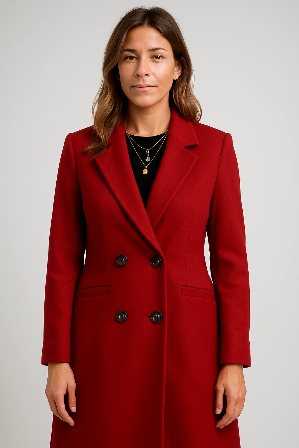 Women Winter Long Coat with Tailored Fit and Double-Breasted Button Closure - Image 8