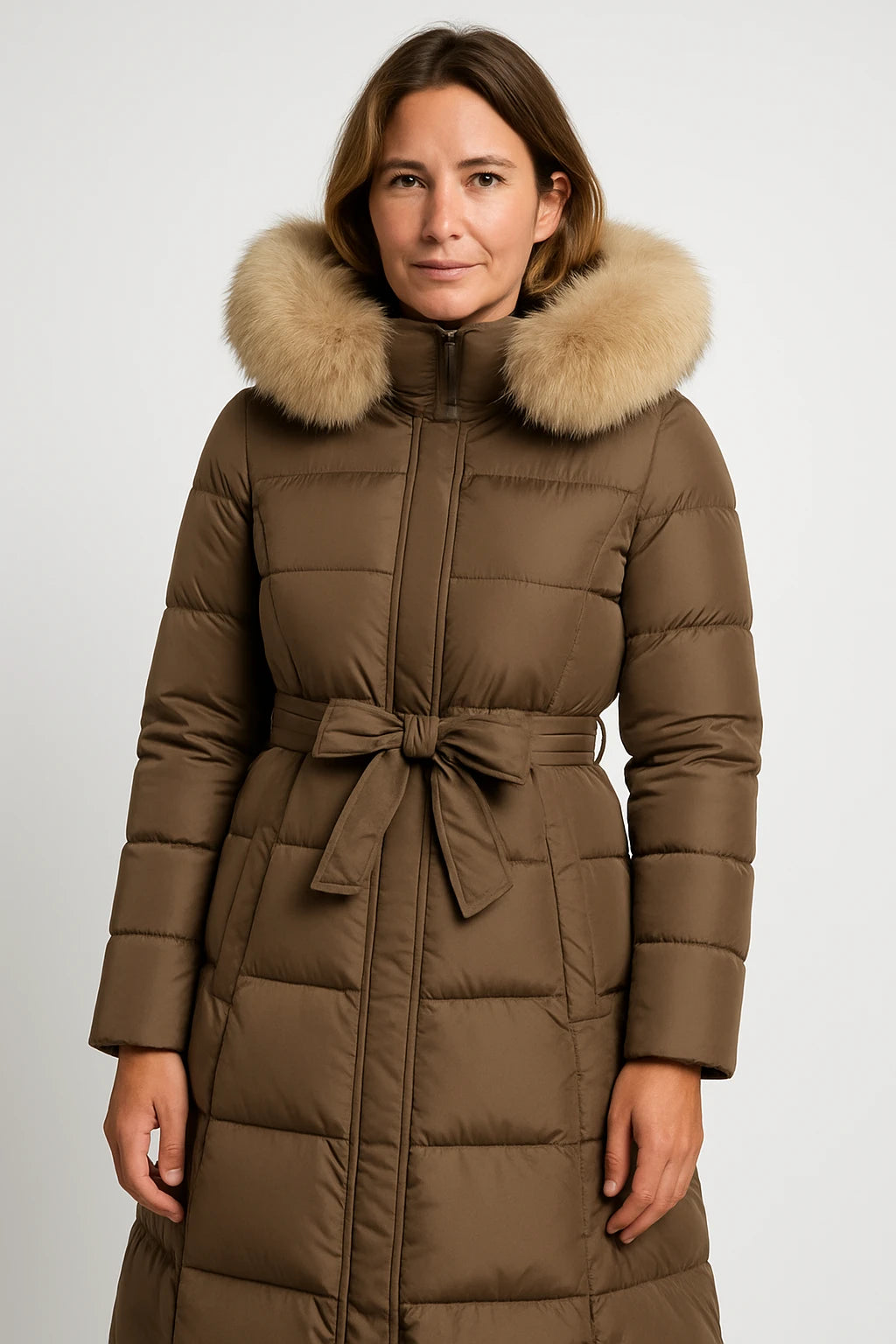 Womens Winter Long Puffer Coat with Tailored Fit and Luxury Fur Collar - Image 4