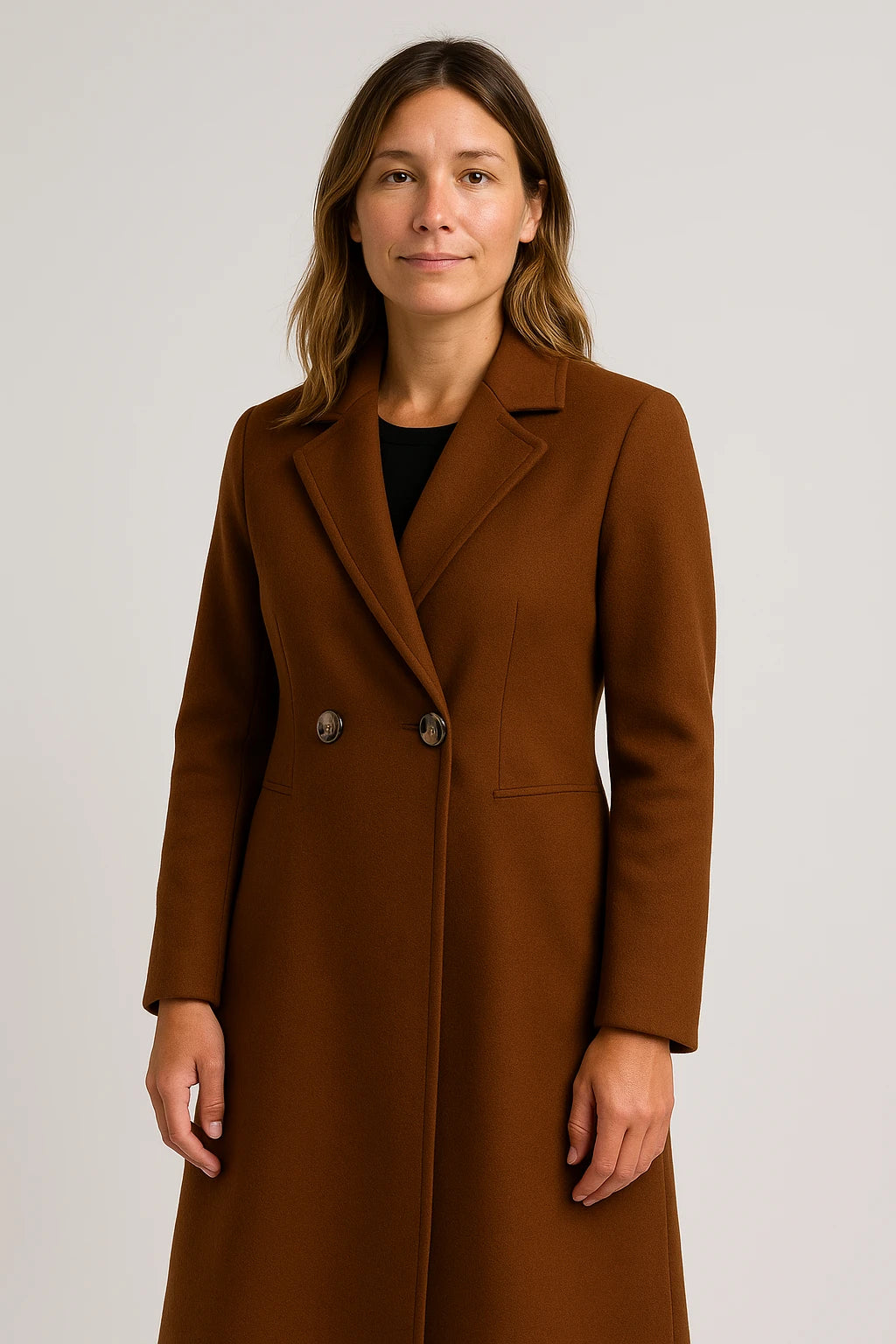 Women Winter Long Coat with Tailored Fit and Double-Breasted Button Closure - Image 7