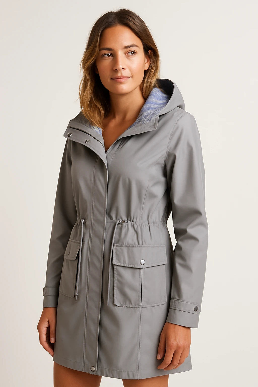 Women Autumn Utility Hooded Coat with Adjustable Drawstring Waist and Detachable Hood - Image 7