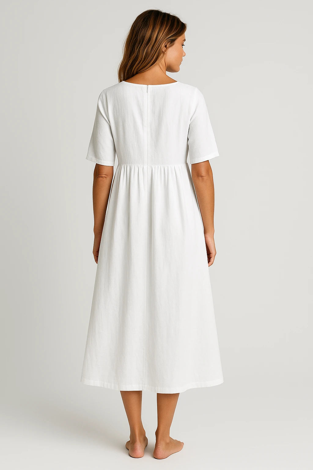 Womens Spring Cotton Dress with Flowing Fit and Chic Button Pocket Design - Image 2
