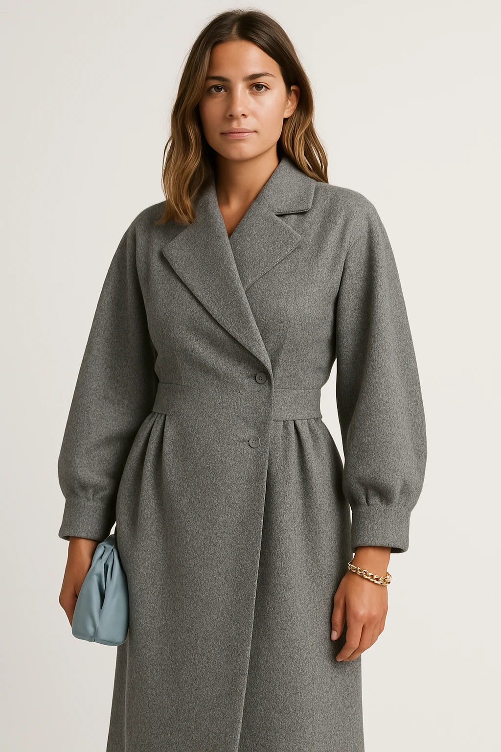Women Autumn Elegant Belted Dress Coat with Tailored Fit and Oversized Lapel - Image 6