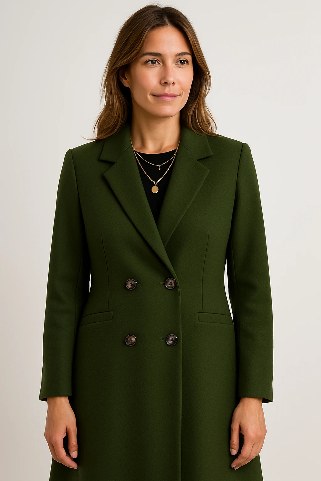 Women Winter Long Coat with Tailored Fit and Double-Breasted Button Closure - Image 5