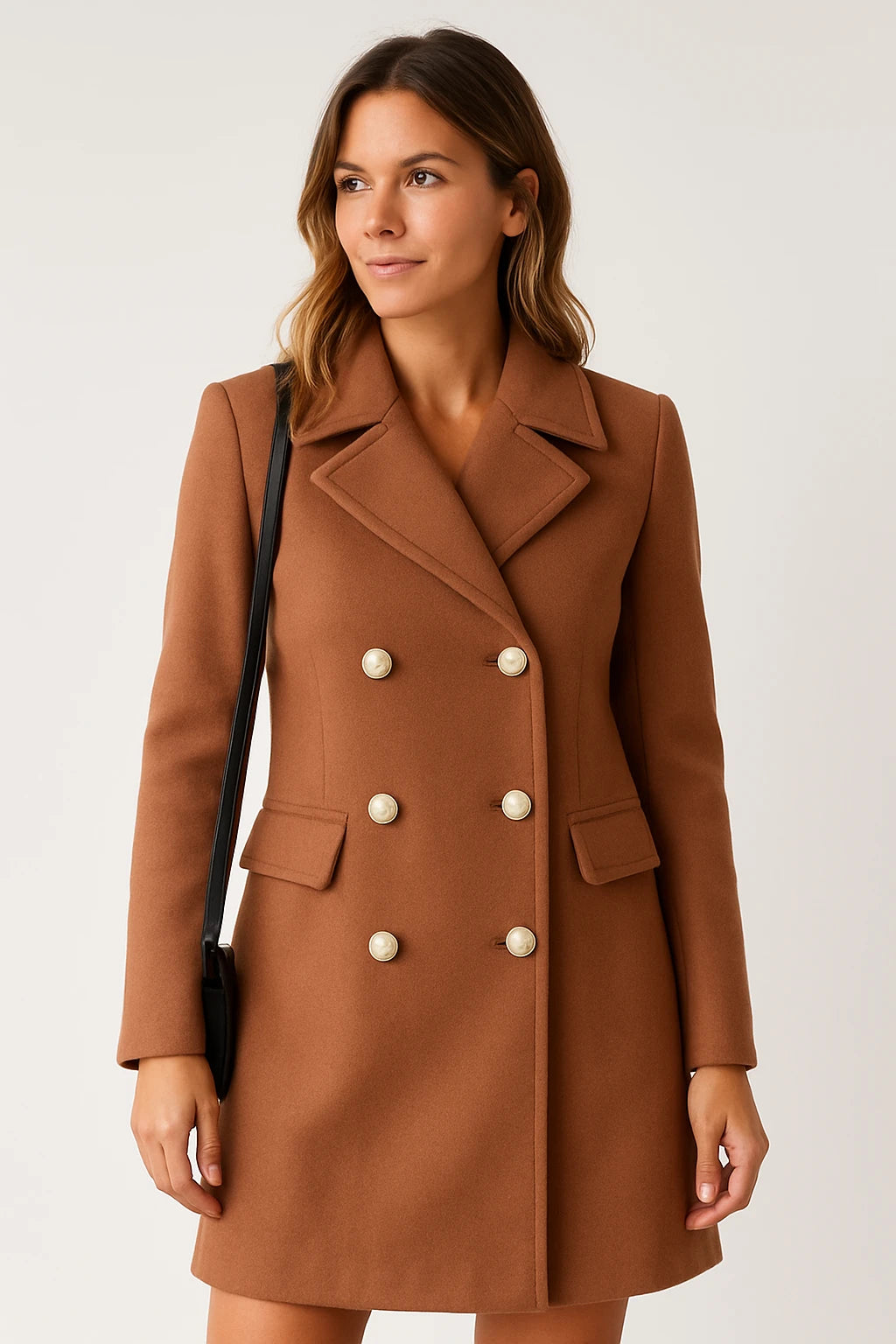 Women Winter Classic Double-Breasted Coat with Tailored Fit and Functional Side Pockets - Image 9