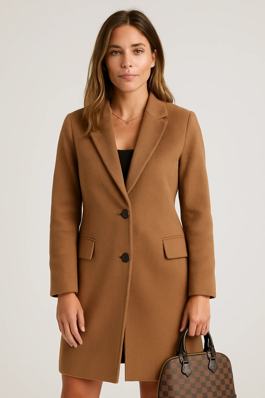 Womens Winter Longline Button Coat with Structured Fit and Notch Lapel - Image 1