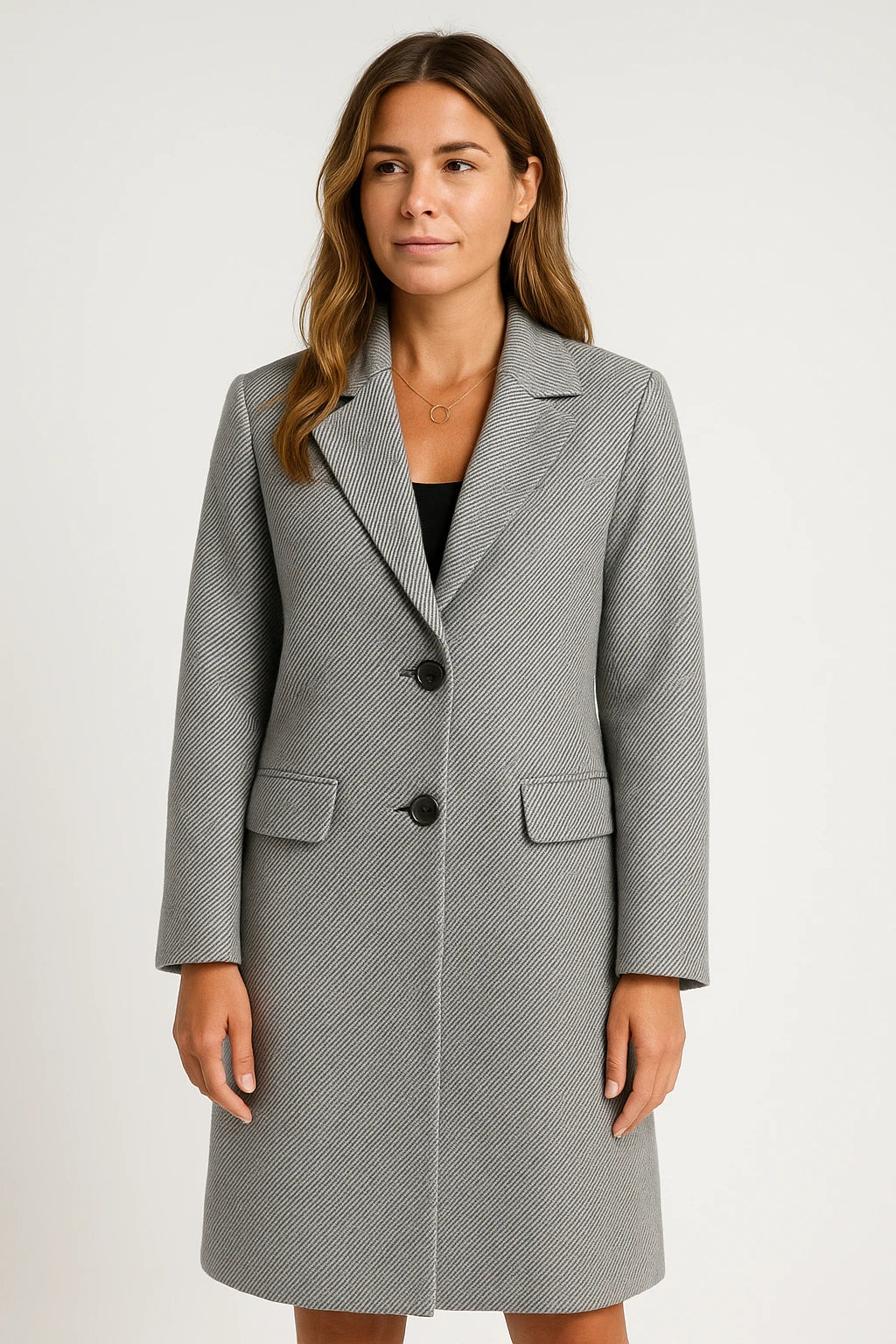 Womens Winter Longline Button Coat with Structured Fit and Notch Lapel - Image 5