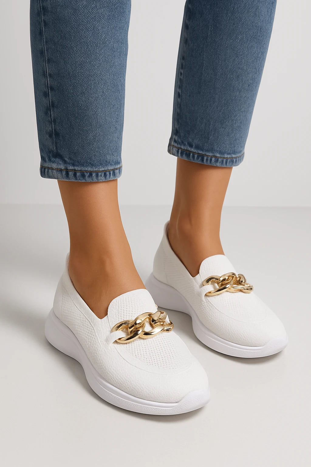 Womens All-Season Slip-Ons with Orthopedic Support and Elegant Golden Chain Detail - Image 5
