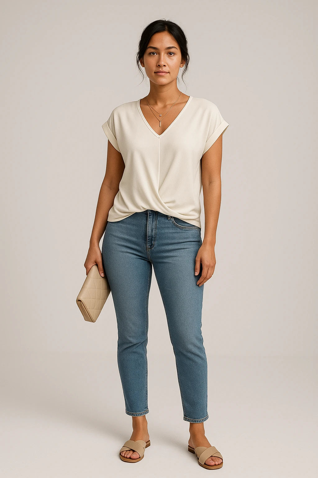 Women's V-Neck Slim Fit Top – Flattering Stretch Fabric