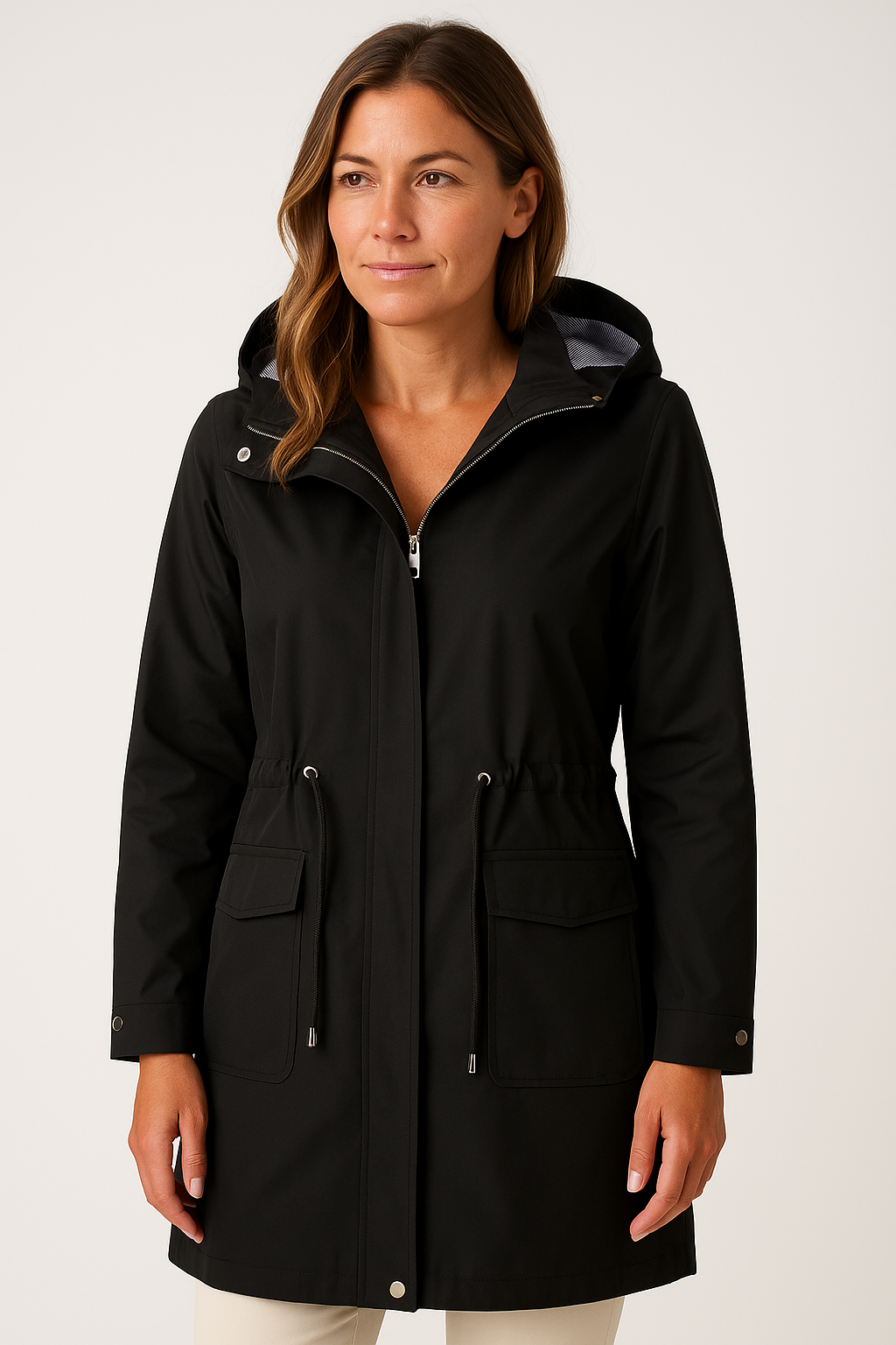 Women Autumn Utility Hooded Coat with Adjustable Drawstring Waist and Detachable Hood - Image 8