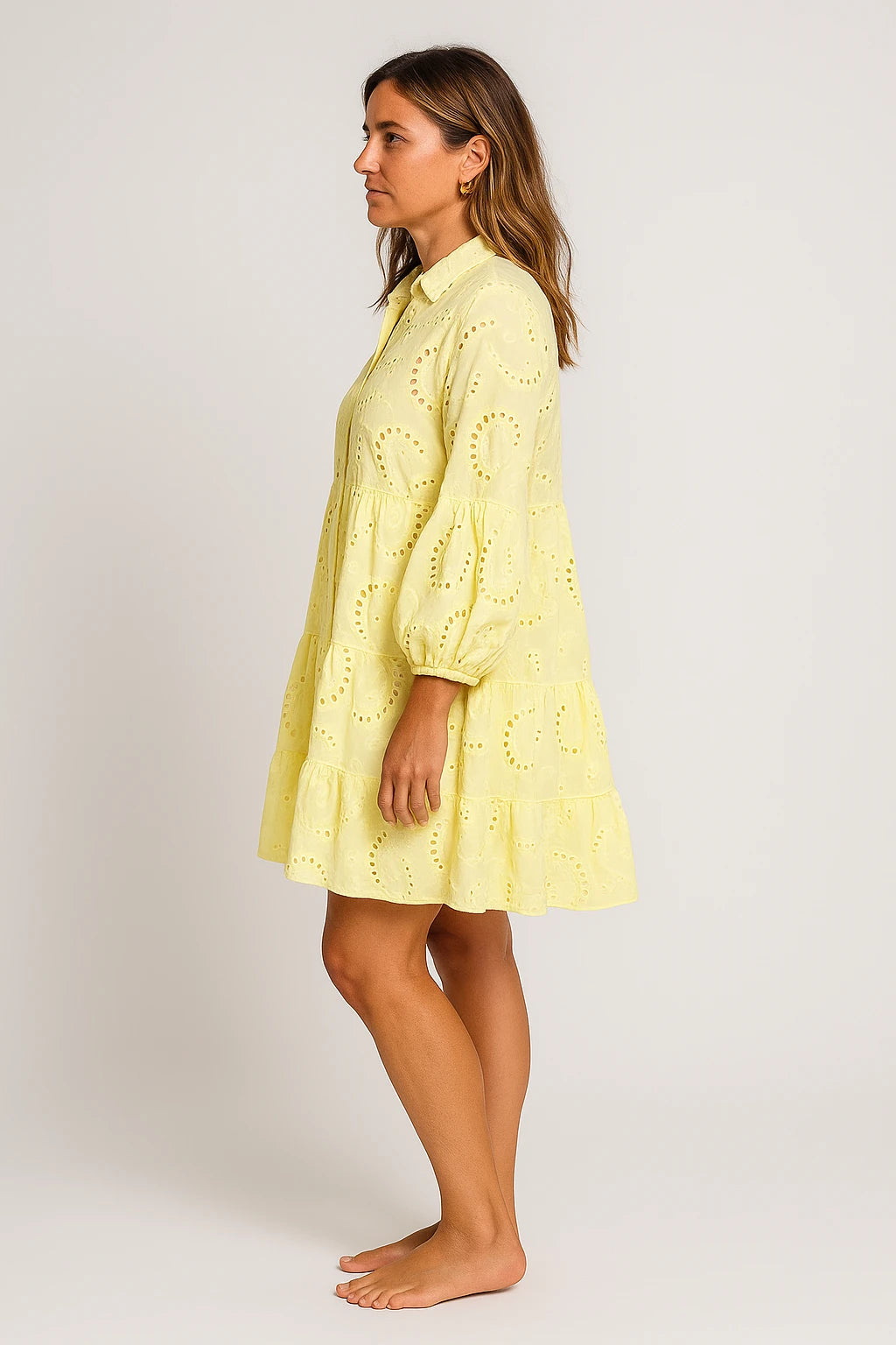 Womens Summer Lace Shirt Dress with V-Neck and 7/4 Sleeves for Versatile Styling - Image 1