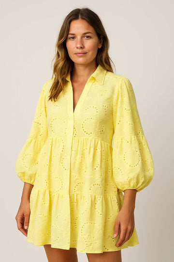 Womens Summer Lace Shirt Dress with V-Neck and 7/4 Sleeves for Versatile Styling - Image 1