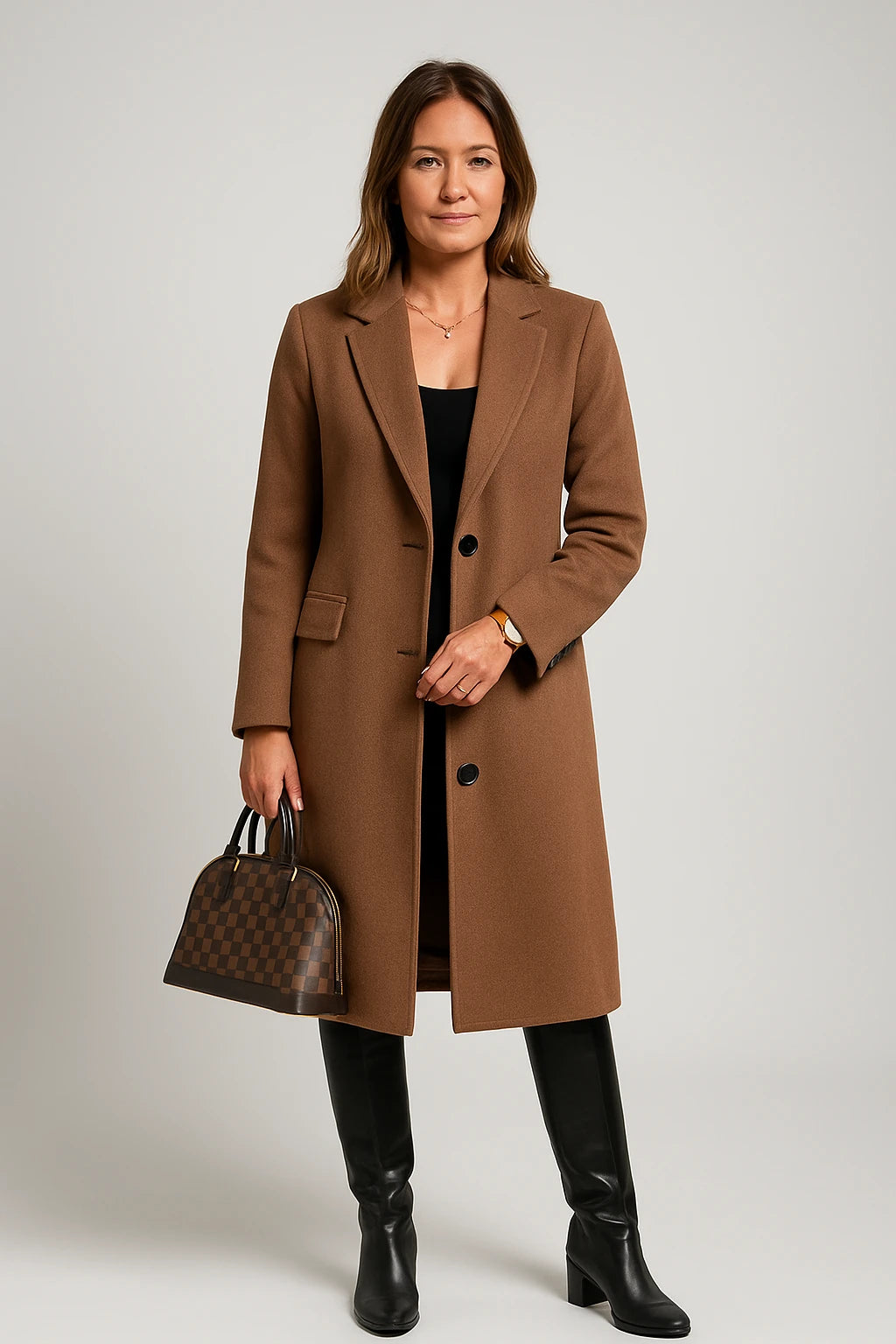 Womens Winter Longline Button Coat with Structured Fit and Notch Lapel - Image 4